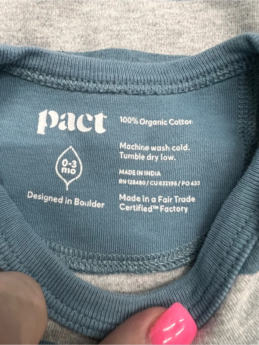 Pact Blue & Gray Striped Baby One-Piece Bodysuit Size 0-3 Months